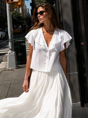 Zara White Embroidered Eyelet Ruffled Blouse Sz M NWT